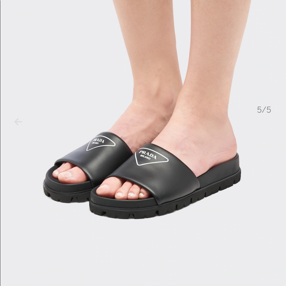 Prada Logo Leather Slides
